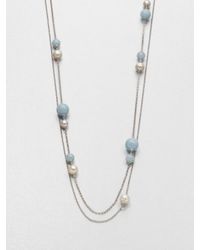 Georg Jensen | Metallic White Pearl Aquamarine and Sterling Silver Sautoir Necklace | Lyst