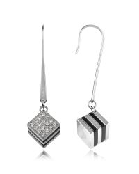 Emporio Armani - Metallic Black Enamel and Crystals Cube Earrings - Lyst
