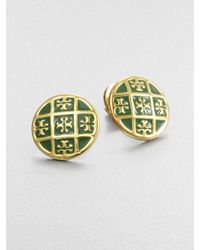 Tory Burch | Green Enamel Logo Pattern Stud Earrings | Lyst