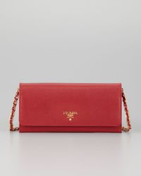 Prada Saffiano Wallet On A Chain Fuoco in Red (fuoco) | Lyst