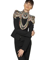 Alexander McQueen | Black Jewelled Leaf Viscose Crepe Jacket | Lyst