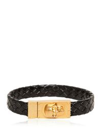 Alexander McQueen | Black Woven Leather Skull Bracelet for Men | Lyst