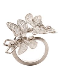 Alexander McQueen | Metallic Silver Twin Dragonfly Skull Ring | Lyst