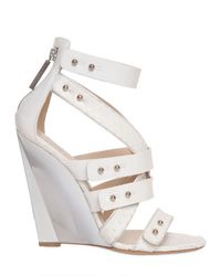 Casadei White 120mm Ayers Glossy Patent Blade Wedges