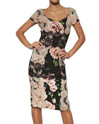Dolce & Gabbana | Green Cross-back Floral-print Silk Dress | Lyst