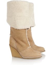 Chloé | Natural Shearling Wedge Boots | Lyst