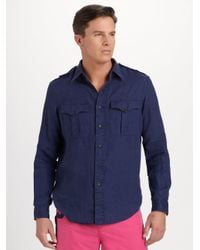 Polo Ralph Lauren | Blue Linen Military Shirt for Men | Lyst