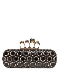 Alexander McQueen Black Laser Cut Patent Knucklebox Clutch
