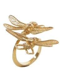 Alexander McQueen | Metallic Gold Twin Skull Dragonfly Ring | Lyst