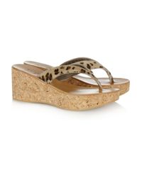 K. Jacques Multicolor Diorite Calf Hair and Cork Wedge Sandals