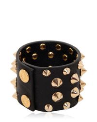 Balmain | Black Studded Leather Bracelet Gold | Lyst
