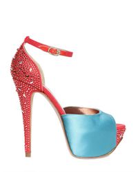 Gina | Blue 140mm Destiny Satin and Linen Sandals | Lyst