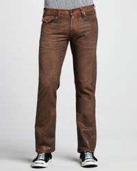 brown coated jeans