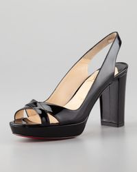 Christian Louboutin | Black Patent Leather Platform Slingbacks | Lyst