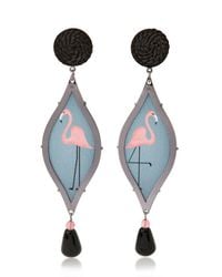 Anna E Alex | Black Seduzione Deco Silver Flamingo Earrings | Lyst