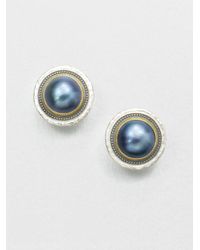 Gurhan | Metallic Grey Mabe Pearl Sterling Silver Button Earrings | Lyst
