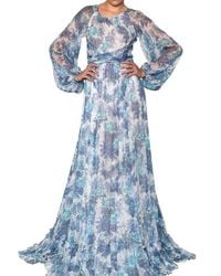 Luisa Beccaria Blue Silk Chiffon Printed Long Dress