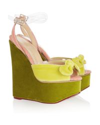 Charlotte Olympia Yellow Meredith Velvet Wedge Sandals