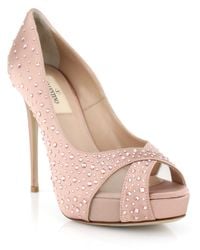 Valentino - Pink Poudre Satin Crystal Pump - Lyst