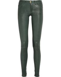 Current/Elliott The Ankle Skinny Stretch-leather Pants in Green - Lyst