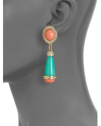 Kenneth Jay Lane | Green Coral Jade Crystal Deco Drop Earrings | Lyst