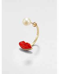 Delfina Delettrez | Metallic Red Lips and Pearl Single Earring | Lyst