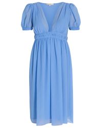 Vanessa Bruno | Blue Crinkle Chiffon V-neck Dress | Lyst