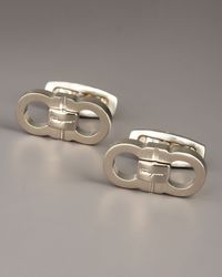 Ferragamo | Metallic Double Gancini Cuff Links for Men | Lyst