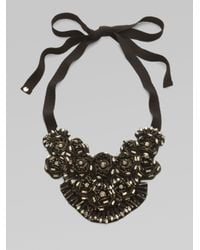 Elie Tahari | Black Beaded Medallion Bib Necklace | Lyst