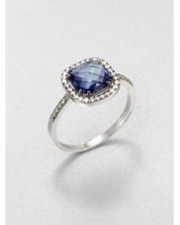 KALAN by Suzanne Kalan | English Blue Topaz, White Sapphire & 14K White Gold Cushion Ring | Lyst