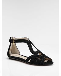 Prada | Black Suede Flat Sandals | Lyst