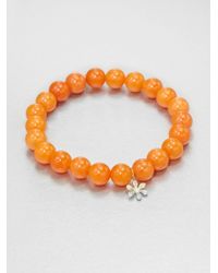 Sydney Evan | Orange Diamond 14k Gold Peach Rose Jade Beaded Stretch Bracelet | Lyst