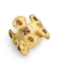 Kenneth Jay Lane | Metallic Wave Hinge Cuff Yellow Topaz | Lyst