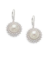 Majorica | 14mm White Round Pearl Sterling Silver Sunflower Earrings | Lyst
