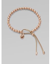 Michael Kors | Pink Leather Accented Beaded Bracelet/rose Goldtone | Lyst