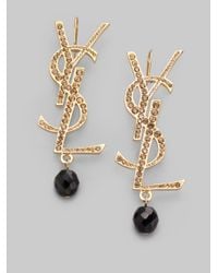 Saint Laurent | Black Glitter Logo Earrings | Lyst