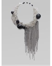 Alice + Olivia | Metallic Rose Draped Mesh Chain Bib Necklace | Lyst