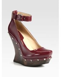 McQ | Red Patent Leather Studded Ankle Strap Wedges | Lyst