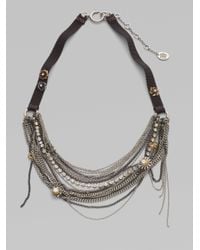 Juicy Couture | Gray Chain Link Grosgrain Necklace | Lyst