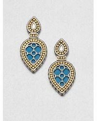 John Hardy | Metallic Turquoise 18k Yellow Gold and Sterling Silver Teardrop Earrings | Lyst