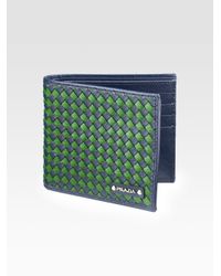 Prada | Blue Intreccio Bi-fold Wallet for Men | Lyst