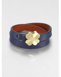 Tory Burch | Blue Shawn Double Wrap Reversible Leather Bracelet | Lyst