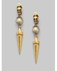 Alexander McQueen | Metallic Freshwater Pearl Skull Drop Earringsgold | Lyst