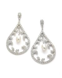 CZ by Kenneth Jay Lane | White Freshwater Pearl Crystal Teardrop Swirl Earrings | Lyst