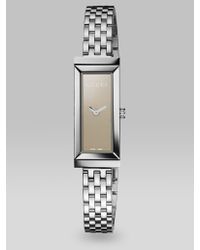 Gucci | Metallic G-frame Stainless Steel Rectangle Watch/brown | Lyst