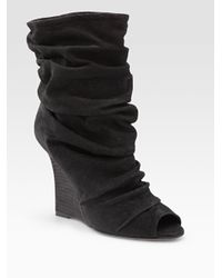 Manolo Blahnik | Black Slouchy Suede Peep Toe Ankle Boots | Lyst