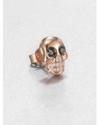 Sydney Evan | White Black Diamond, Enamel & 14k Rose Gold Skull Single Stud Earring | Lyst