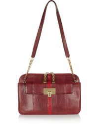 Chloé Lucy Leatherpaneled Ostrich Shoulder Bag in Red (merlot) | Lyst