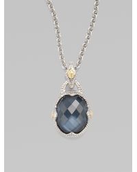 Judith Ripka | Blue Quartz Hematite Sterling Silver Doublet Oval Pendant Necklace | Lyst