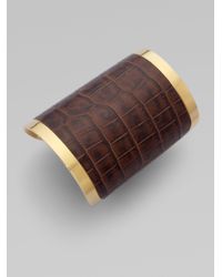 Michael Kors | Brown Crocprint Leather Inlay Cuff Bracelet | Lyst